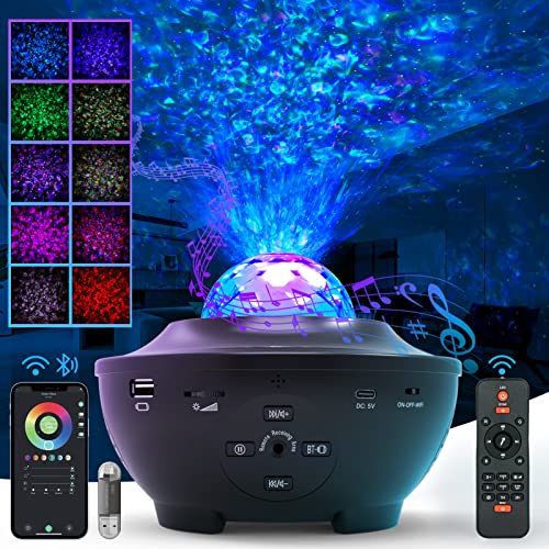 Star Projector, Galaxy Projector for Bedroom, with Bluetooth Speaker, Timer, Remote 3 in 1 Night Light Projector with LED Nebula Cloud/Moving Ocean Wave for Kids Teen Adult Bedroom Decor (Black)