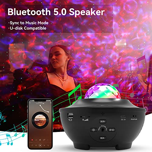 Star Projector, Galaxy Projector for Bedroom, with Bluetooth Speaker, Timer, Remote 3 in 1 Night Light Projector with LED Nebula Cloud/Moving Ocean Wave for Kids Teen Adult Bedroom Decor (Black)