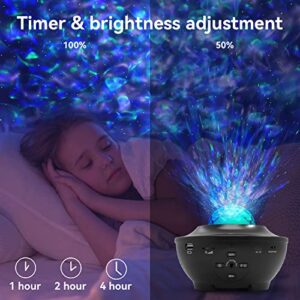 Star Projector, Galaxy Projector for Bedroom, with Bluetooth Speaker, Timer, Remote 3 in 1 Night Light Projector with LED Nebula Cloud/Moving Ocean Wave for Kids Teen Adult Bedroom Decor (Black)