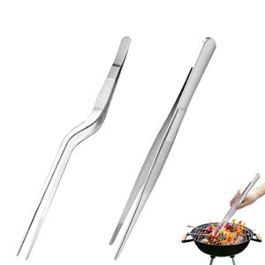 long tweezer tongs 12 inch food tweezers,stainless steel precision serrated cooking tweezers, for chef kitchen cooking tongs,restaurant, barbecue, aquarium landscaping, animal feeding tongs 2pc