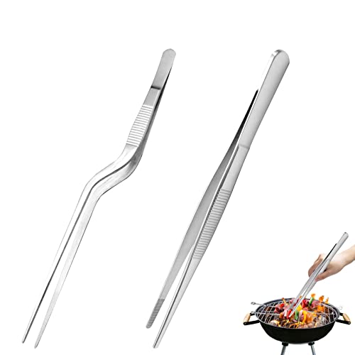 Long Tweezer Tongs 12 inch Food Tweezers,Stainless Steel Precision Serrated Cooking Tweezers, for Chef Kitchen Cooking Tongs,Restaurant, Barbecue, Aquarium Landscaping, Animal Feeding Tongs 2pc