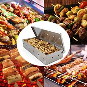 Pellet Grill Smoker Box for BBQ Heavy Duty Sturdy Stainless Steel for Charcoal & Gas Grilling Accessories Wood Chips Meat/Salmon in Barbecue (Round Hole)