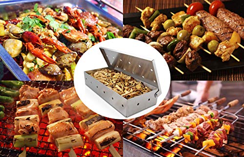 Pellet Grill Smoker Box for BBQ Heavy Duty Sturdy Stainless Steel for Charcoal & Gas Grilling Accessories Wood Chips Meat/Salmon in Barbecue (Round Hole)