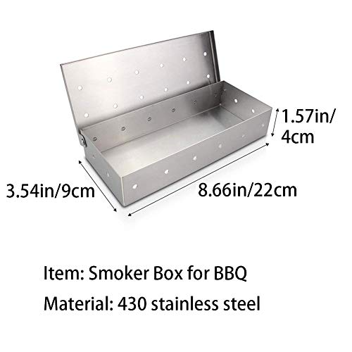 Pellet Grill Smoker Box for BBQ Heavy Duty Sturdy Stainless Steel for Charcoal & Gas Grilling Accessories Wood Chips Meat/Salmon in Barbecue (Round Hole)