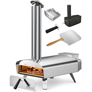 mimiuo outdoor pizza ovens wood pellet pizza oven portable stainless steel wood fired pizza stove with 13″ pizza stone & foldable pizza peel (classic w-oven series)
