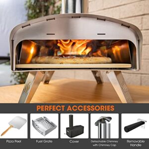 Mimiuo Outdoor Pizza Ovens Wood Pellet Pizza Oven Portable Stainless Steel Wood Fired Pizza Stove with 13" Pizza Stone & Foldable Pizza Peel (Classic W-Oven Series)