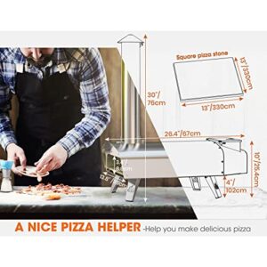 Mimiuo Outdoor Pizza Ovens Wood Pellet Pizza Oven Portable Stainless Steel Wood Fired Pizza Stove with 13" Pizza Stone & Foldable Pizza Peel (Classic W-Oven Series)