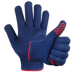 mig4u bbq grill gloves,oven gloves extreme 500 degrees heat resistant grilling gloves with food grade non-slip silicone dots for cooking, grilling, baking, smoker, barbecue, kitchen(10″ blue)