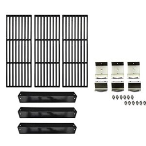 Hongso Grill Grates, Heat Plates, Heat Plate Brackets & Burner Hanger Brackets (Mounting Screws Included) Bundle for Chargriller 5650, Chargriller 5050 Duo, Chargriller 3001 Grills