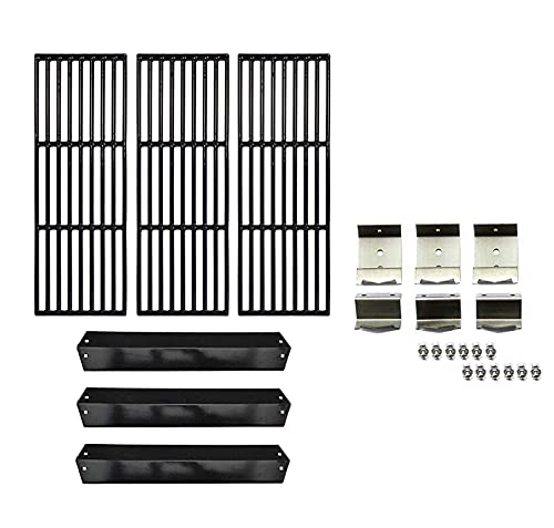 Hongso Grill Grates, Heat Plates, Heat Plate Brackets & Burner Hanger Brackets (Mounting Screws Included) Bundle for Chargriller 5650, Chargriller 5050 Duo, Chargriller 3001 Grills