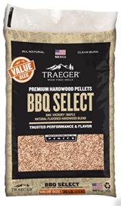 traeger grills bbq select 100% all-natural wood pellets for smokers and pellet grills, bbq, bake, roast, and grill, 30 lb. bag