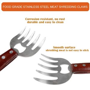 AIYUE Meat Shredding Claws Stainless Steel Pulled Pork Shredder Meat Claws for BBQ Shredding Pulling Handing Lifting & Serving Pork Turkey Chicken with Long Wood Handle (2 PCS,BPA Free)