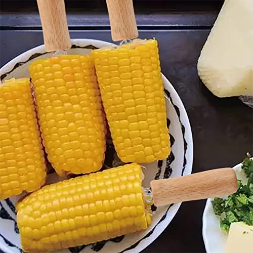 Corn Cob Holders Set of 10 Stainless Steel Corn On The Cob Holders with Wooden Handle Cob Skewers Corn Forks for BBQ Sweetcorn Roasted Meat Fruit