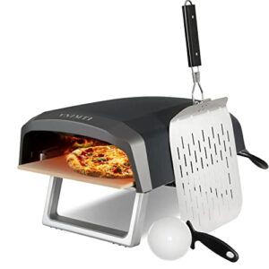 vnimti 12” outdoor gas pizza oven portable stainless steel pizza grill with pizza stone, peel and cutter, foldable feet, adjustable heat control, great addition for outside, kitchen, party, backyard