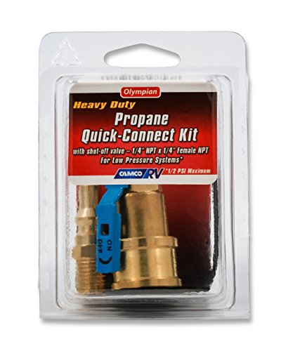 Camco Propane Quick Connect Kit - Valve & Full Flow Plug, Additional Safety Shut- Off- For Use with Low-Pressure Propane Systems, Easy Install (59853)