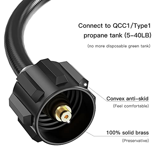 Propane Tank Hose, Replacement [ 1Ib to 20Ib ] QCC1 / Type1 Grill Connectors Hoses Converter for Weber Q Gas Grill for 1 Ib Bulk Portable Appliance to 20 lb Propane Tank