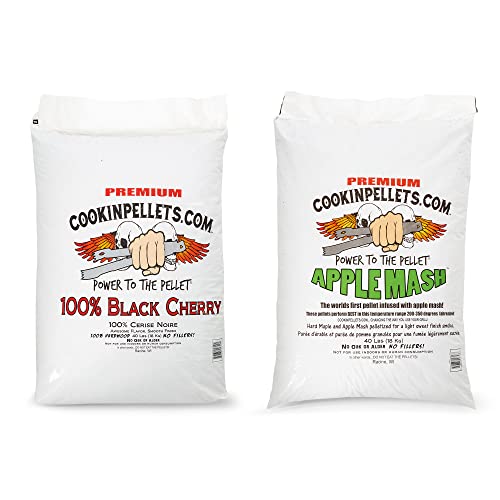 CookinPellets Black Cherry Smoker Smoking Hardwood Wood Pellets, 40 Pound Bag Bundle with CookinPellets Apple Mash Hard Maple Smoker Smoking Wood Pellets, 40 Pound Bag