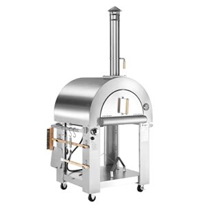 empava 32.5″ outdoor pizza oven grill compatible with wood fire and portable gas in stainless steel