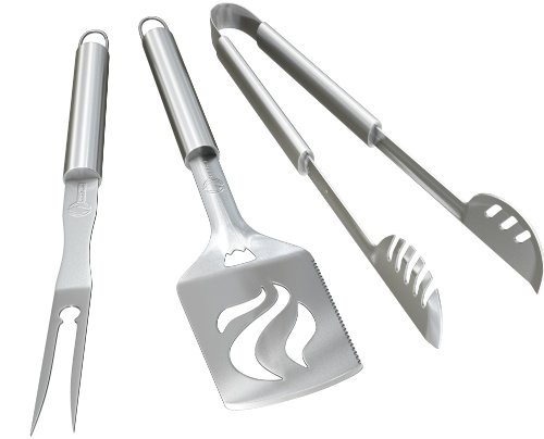 Cave Tools 3-Piece BBQ Tools Set - Includes Spatula, Tongs, & Fork - Heavy Duty Stainless Steel, Dishwasher Safe - BBQ Grill Accessories