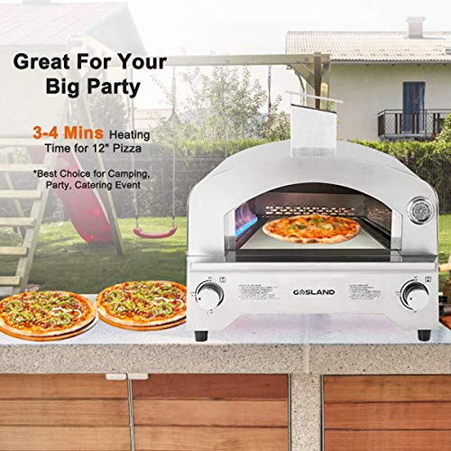 Propane Pizza Oven, PZ101SN Outdoor Gas Pizza Oven with 13" Pizza Stone, Portable Gas Fired Pizza Maker for Outside, Stainless Steel