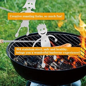 HIKATOP Funny Marshmallow Roasting Sticks, 2 Set Funny Stainless Steel Barbecue Forks, Hot Dog Holder Campfire for Party Family Friends Gathering (2 Set 304 Steel)