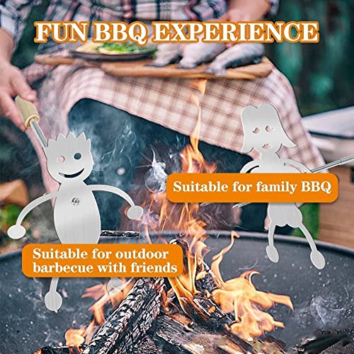 HIKATOP Funny Marshmallow Roasting Sticks, 2 Set Funny Stainless Steel Barbecue Forks, Hot Dog Holder Campfire for Party Family Friends Gathering (2 Set 304 Steel)