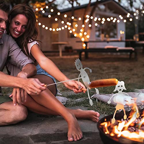 HIKATOP Funny Marshmallow Roasting Sticks, 2 Set Funny Stainless Steel Barbecue Forks, Hot Dog Holder Campfire for Party Family Friends Gathering (2 Set 304 Steel)