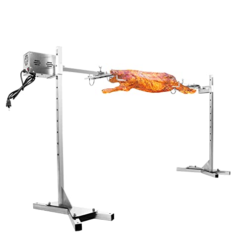 Karpevta Electric Rotisserie Grill Kit 50W Motor Spit Roaster Rotisserie Kit Up to 125Lbs Electric BBQ Rotisserie Kit 8 Level Height Adjustable Spit Roaster Stand for Outdoor Party Campfire