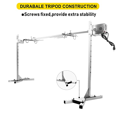 Karpevta Electric Rotisserie Grill Kit 50W Motor Spit Roaster Rotisserie Kit Up to 125Lbs Electric BBQ Rotisserie Kit 8 Level Height Adjustable Spit Roaster Stand for Outdoor Party Campfire