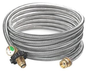 dozyant 15 feet pol stainless braided propane hose adapter with propane tank gauge, 1lb to 20lb propane converter hose for propane stove, tabletop grill and more 1lb portable appliance