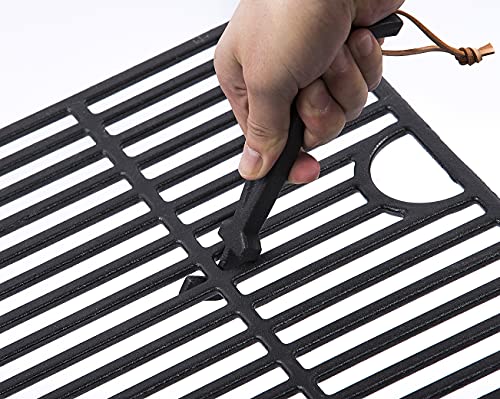 DELSbbq Cast Iron Barbecue Universal Grid Lifter, 8 inch Long hot Surfaces handling Lifter Gripper for Most Charcoal Grills and Gas Grills
