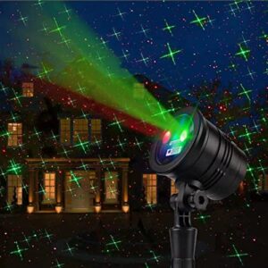 christmas projector lights, led waterproof christmas laser lights landscape spotlight red and green star show with remote decorative for bedroom outdoor garden patio wall holiday party