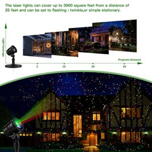 Christmas Projector Lights, Led Waterproof Christmas Laser Lights Landscape Spotlight Red and Green Star Show with Remote Decorative for Bedroom Outdoor Garden Patio Wall Holiday Party