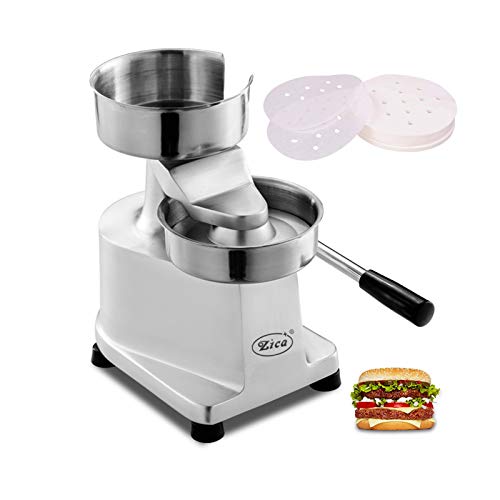 ZICA Commercial Hamburger Patty Maker 150mm/6inch Stainless Steel Burger Press Heavy Duty Hamburger Press Meat Patty Maker Hamburger Forming Processor with 500 Pcs Patty Papers