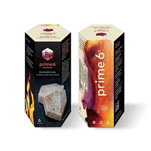 prime 6 fire starters for campfires, bbq & grill — the charcoal starter recycled from nature with no binders, additives, or chemicals