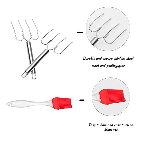 Turkey Lifter Serving Set Roaster Poultry Forks Including 1 Good Grip Silicone Basting & Pastry Brush