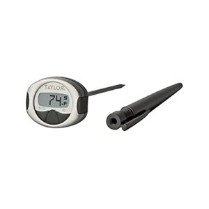 taylor pro dot matrix display oval instant read digital meat food grill bbq cooking kitchen thermometer, won’t roll off counters, stainless steel