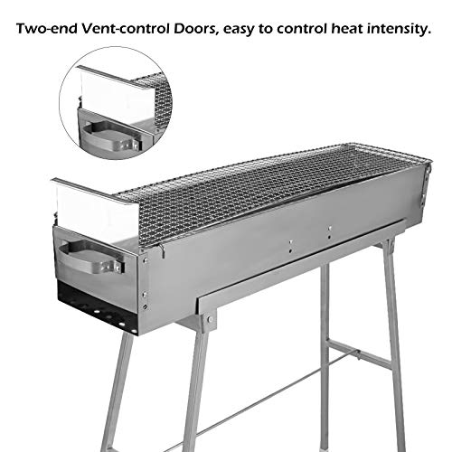 IRONWALLS Portable Charcoal Grills, 32" x 8" Stainless Steel Folded Camping Grill Kebab Skewer BBQ Barbecue Grill Kit for Garden Backyard Party Picnic Travel Home Outdoor Cooking Use