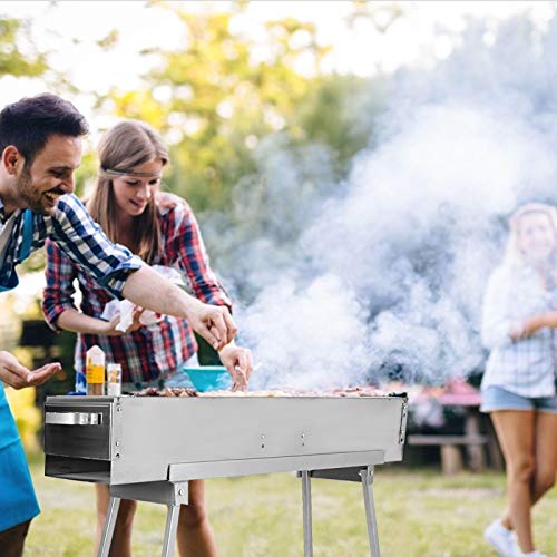 IRONWALLS Portable Charcoal Grills, 32" x 8" Stainless Steel Folded Camping Grill Kebab Skewer BBQ Barbecue Grill Kit for Garden Backyard Party Picnic Travel Home Outdoor Cooking Use