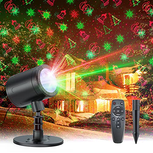 Christmas Projector Lights Outdoor, LinBii Waterproof Christmas Lights Projector with Remote Control Landscape Spotlight Red and Green Star Show for Holiday Xmas Party Garden House Bedroom