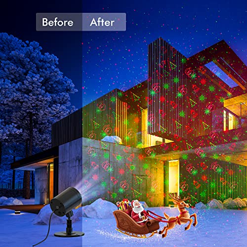 Christmas Projector Lights Outdoor, LinBii Waterproof Christmas Lights Projector with Remote Control Landscape Spotlight Red and Green Star Show for Holiday Xmas Party Garden House Bedroom