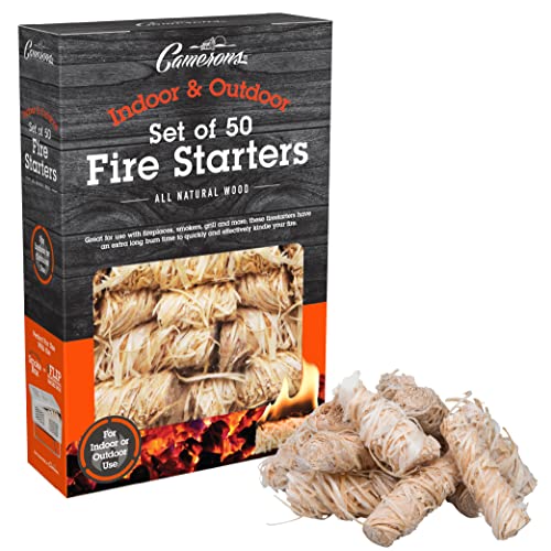 All Natural Fire Starters (50 Pack) - Unique Design Lights Quick & Easily with No Flare Up- Indoor Outdoor Use for Barbecue Charcoal Grill, Campfire, Pellet Stove, Firewood - Fathers Day BBQ Gift