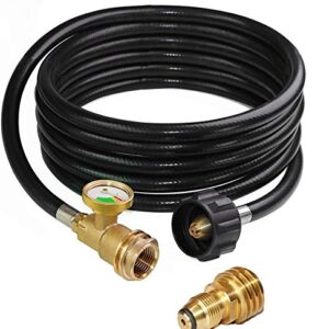 DOZYANT 12 Feet Propane Hose with Gauge,Include Tank Adapter Converts POL 100 lb LP Tank to QCC1 for Gas Grill, Stove and More Propane Appliances