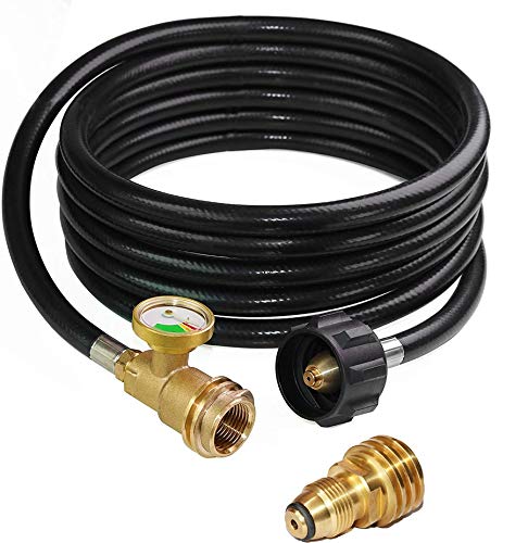 DOZYANT 12 Feet Propane Hose with Gauge,Include Tank Adapter Converts POL 100 lb LP Tank to QCC1 for Gas Grill, Stove and More Propane Appliances