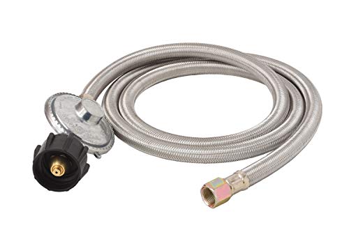 Flame King SS-QCC-3/8 5-FT Universal QCC1 Low-Pressure Propane Regulator with Stainless Steel Braided Hose for Most LP Gas Grills, Heaters, and Fire Pit Tables, 3/8" Female Flare Nut, Steel