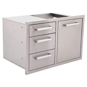 bonfire outdoor kitchen triple drawer & trash drawer combo, 304 stainless steel, cbatdt