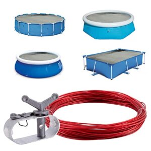 Pool Cover Cable and Winch Kit, 100ft Plastic-Coated Steel Cable and Ratchet for Winter Safe Above Ground Swimming Pool Cover,Replacements for Swimming Pool Cover Winch and Cable