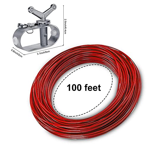 Pool Cover Cable and Winch Kit, 100ft Plastic-Coated Steel Cable and Ratchet for Winter Safe Above Ground Swimming Pool Cover,Replacements for Swimming Pool Cover Winch and Cable