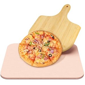 aikanbo pizza oven pizza stone baking stone, outdoor grill pizza baking stone, bamboo pizza peel paddle, can make pizza, pies, bread and biscuits,15″×12″×0.39″,6.6lbs