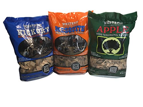 Western Perfect BBQ Smoking Wood Chips Variety Pack - Bundle (3) - Most Popular Flavors - Apple, Hickory & Mesquite (Original Version)